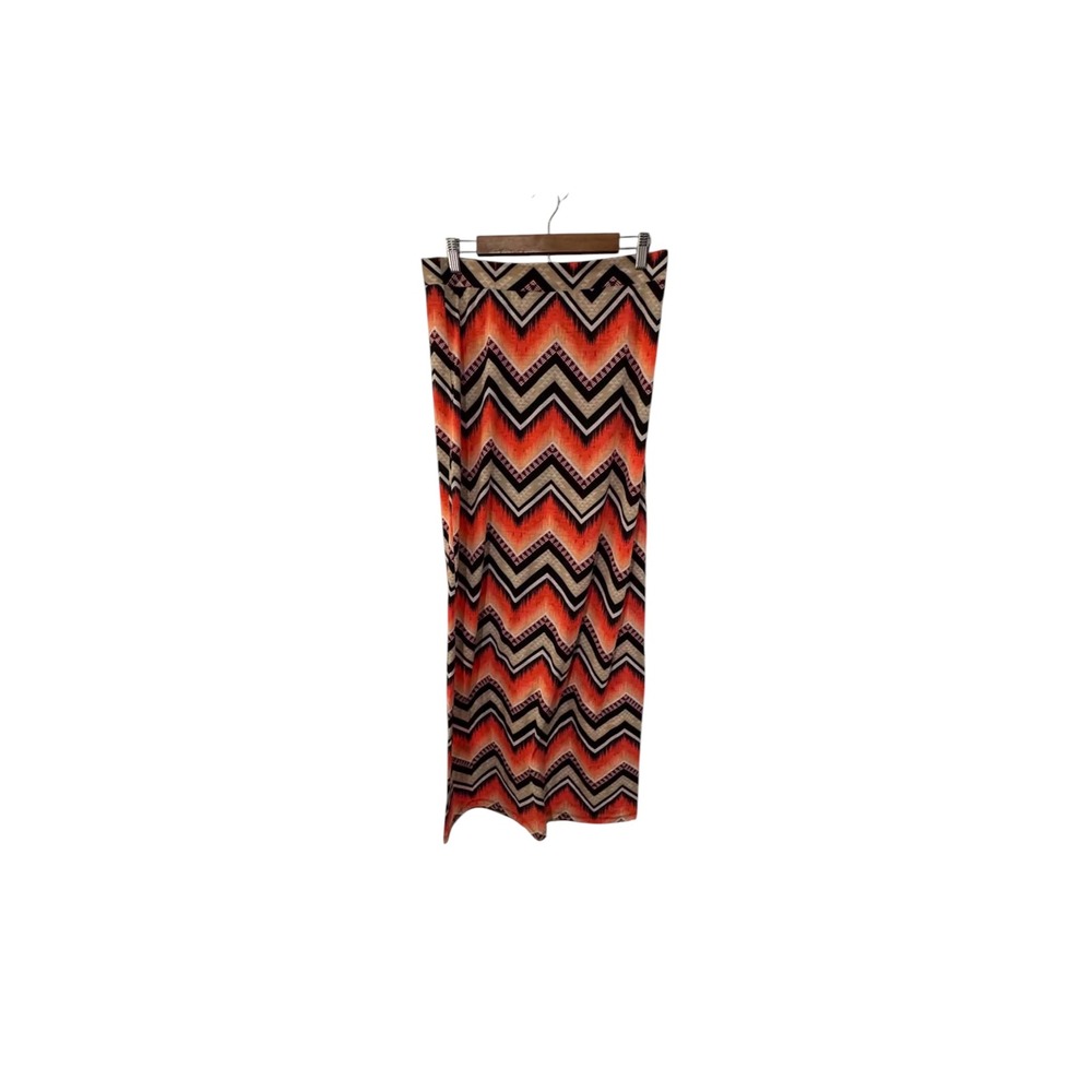 Bobbie Brooks Maxi Skirt Womens M Orange Excellent Chevron Ikat Boho Skirt